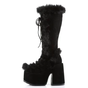 Fausse fourrure goth 13 cm femme botte plateforme épais talon chunky noire