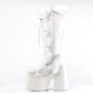 Fausse fourrure goth 13 cm femme botte plateforme épais talon chunky blanc