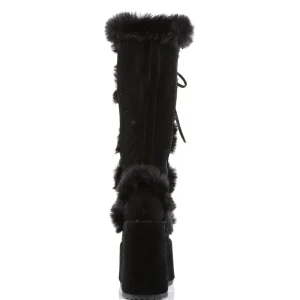 Fausse fourrure goth 13 cm femme botte plateforme épais talon chunky noire