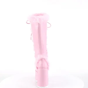 Fausse fourrure goth 13 cm femme botte plateforme épais talon chunky rose