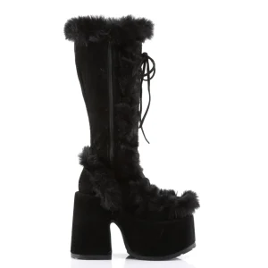 Fausse fourrure goth 13 cm femme botte plateforme épais talon chunky noire
