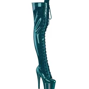 Glitter 18 cm ADORE-3020GP bottes cuissardes talons hauts à lacets sarcelle