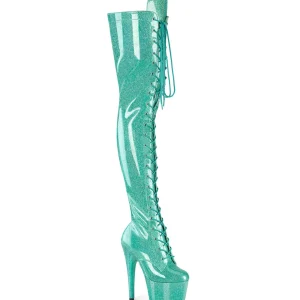 Glitter 18 cm ADORE-3020GP bottes cuissardes talons hauts à lacets vertes