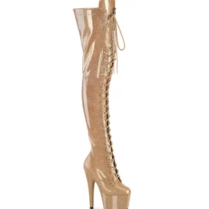 Glitter 18 cm ADORE-3020GP bottes cuissardes talons hauts à lacets dorée