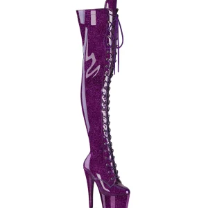 Glitter 18 cm ADORE-3020GP bottes cuissardes talons hauts à lacets Violet