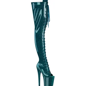 Glitter 20 cm PEEP TOE bottes cuissardes talons hauts à lacets sarcelle