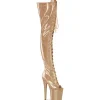 Glitter 20 cm PEEP TOE bottes cuissardes talons hauts à lacets dorée