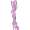 Glitter 18 cm PEEP TOE bottes cuissardes talons hauts à lacets purper