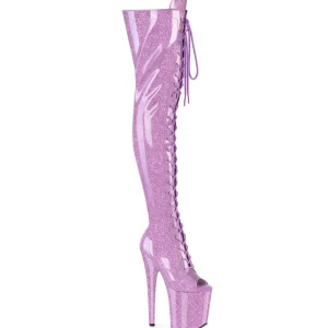 Glitter 20 cm PEEP TOE bottes cuissardes talons hauts à lacets purper