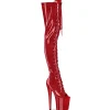 Glitter 20 cm PEEP TOE bottes cuissardes talons hauts à lacets rouge
