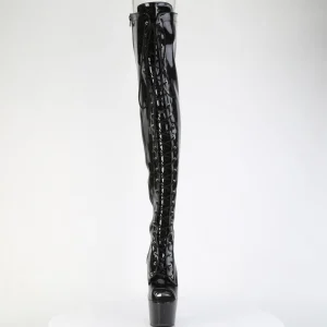 Glitter 18 cm PEEP TOE bottes cuissardes talons hauts à lacets Noir