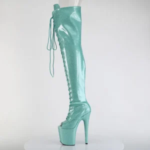 Glitter 20 cm PEEP TOE bottes cuissardes talons hauts à lacets vertes