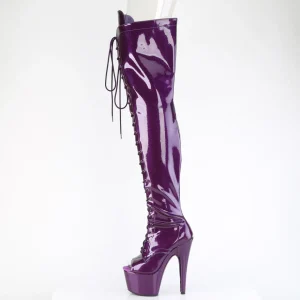 Glitter 18 cm PEEP TOE bottes cuissardes talons hauts à lacets Violet