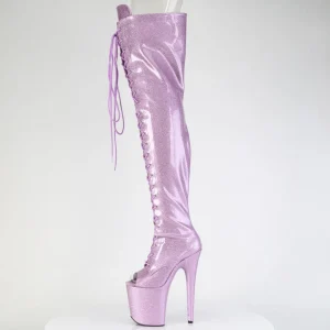 Glitter 20 cm PEEP TOE bottes cuissardes talons hauts à lacets purper