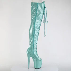 Glitter 20 cm PEEP TOE bottes cuissardes talons hauts à lacets vertes