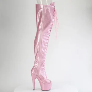 Glitter 18 cm PEEP TOE bottes cuissardes talons hauts à lacets roses