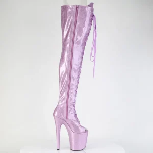 Glitter 20 cm PEEP TOE bottes cuissardes talons hauts à lacets purper