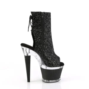 Glitter 18 cm SPECTATOR-1018G bottines plate-forme et bout ouvert noir