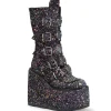 Glitter 14 cm SWING-G plateforme bottes femme hauteur mollet à boucles noir