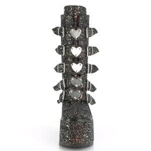 Glitter 14 cm SWING-G plateforme bottes femme hauteur mollet à boucles noir