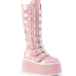 Hologramme 9 cm DAMNED-318 plateforme bottes hautes femme à boucles rose