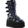 Hologramme 9 cm DAMNED-225 plateforme bottes femme hauteur mollet à boucles noir