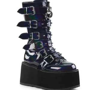 Hologramme 9 cm DAMNED-225 plateforme bottes femme hauteur mollet à boucles noir