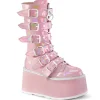 Hologramme 9 cm DAMNED-225 plateforme bottes femme hauteur mollet à boucles rose