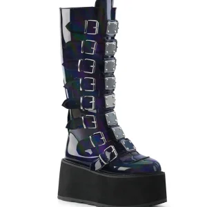 Hologramme 9 cm DAMNED-318 plateforme bottes hautes femme à boucles noir