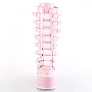 Hologramme 9 cm DAMNED-318 plateforme bottes hautes femme à boucles rose