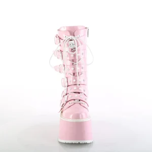 Hologramme 9 cm DAMNED-225 plateforme bottes femme hauteur mollet à boucles rose