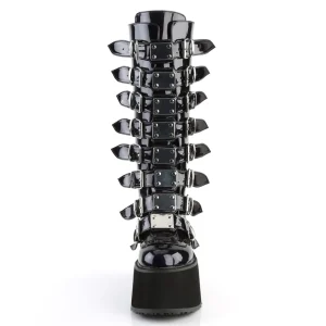 Hologramme 9 cm DAMNED-318 plateforme bottes hautes femme à boucles noir
