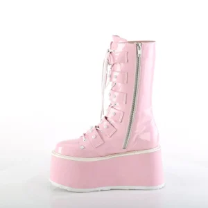 Hologramme 9 cm DAMNED-225 plateforme bottes femme hauteur mollet à boucles rose