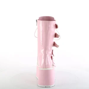 Hologramme 9 cm DAMNED-225 plateforme bottes femme hauteur mollet à boucles rose