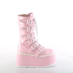 Hologramme 9 cm DAMNED-225 plateforme bottes femme hauteur mollet à boucles rose