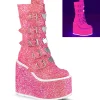 Neon 14 cm SWING-G plateforme bottes femme hauteur mollet à boucles rose