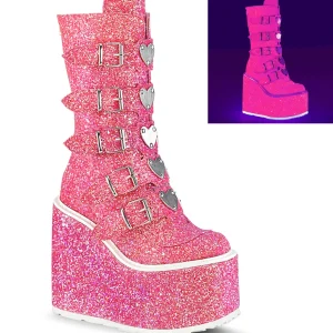 Neon 14 cm SWING-G plateforme bottes femme hauteur mollet à boucles rose