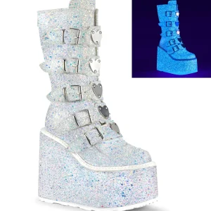 Neon 14 cm SWING-G plateforme bottes femme hauteur mollet à boucles blanc