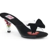 Noir 7,5 cm BELLE-301BOW Pinup mules femmes avec noeud papillon