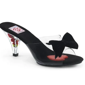 Noir 7,5 cm BELLE-301BOW Pinup mules femmes avec noeud papillon