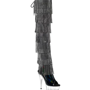 Noir 15 cm DELIGHT exotic botte overknee plateforme frangees strass