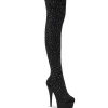 Noir 15 cm DELIGHT-30022 Tissu en maille bottes overknee plateforme