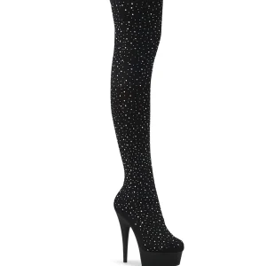 Noir 15 cm DELIGHT-30022 Tissu en maille bottes overknee plateforme