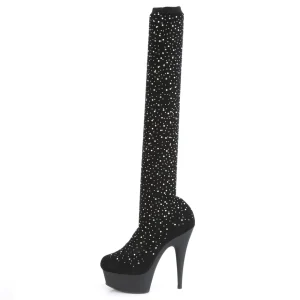 Noir 15 cm DELIGHT-30022 Tissu en maille bottes overknee plateforme