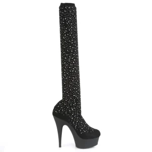 Noir 15 cm DELIGHT-30022 Tissu en maille bottes overknee plateforme