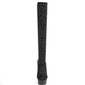 Noir 15 cm DELIGHT-30022 Tissu en maille bottes overknee plateforme
