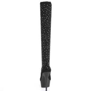 Noir 15 cm DELIGHT-30022 Tissu en maille bottes overknee plateforme