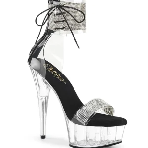 Noir 15 cm DELIGHT-627RS transparentes plateforme talon haut avec bande de cheville