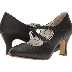 Noir 7,5 cm retro vintage FLAPPER-35 Pinup escarpins femmes à talons bas