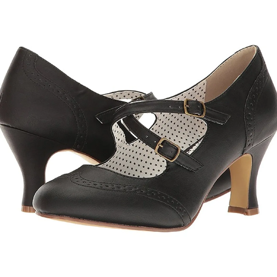 Noir 7,5 cm retro vintage FLAPPER-35 Pinup escarpins femmes à talons bas